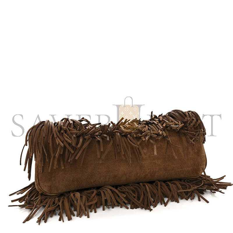 PRADA SUEDE FRINGE GALLERIA MEDIUM DOUBLE ZIP TOTE COCOA BROWN (30*14*10.5cm)